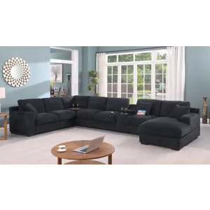 Celine - Chenille Fabric Corner Sectional Sofa With Right-Facing Chaise, Cupholders, And Charging Ports - Dark Gray
