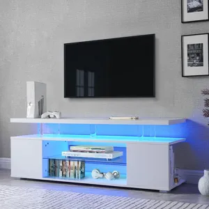 TV Stand LED Gaming Entertainment Center Media Storage Console Table With Large Side Cabinet For Liv
