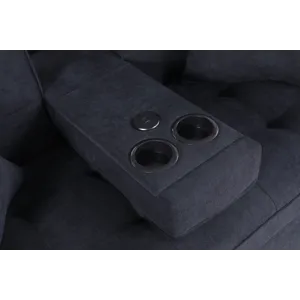 Cody II - 69.5\"W Dark Gray Woven Fabric Convertible Sleeper Loveseat With Cup Holder, Charging Port