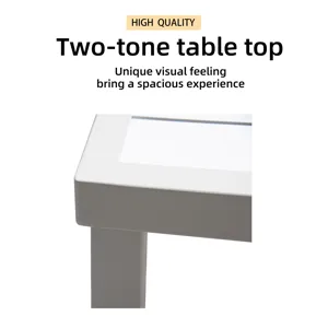 Outdoor Patio Two-Tone Table Top Rectangle Dining Table With Tapered Feet & Umbrella Hole - Matte Wh