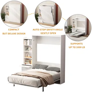 Morden Deisgn Full Size Vertical Murphy Bed With Shelf And Drawers For Bedroom Or Guestroom Wall Bed