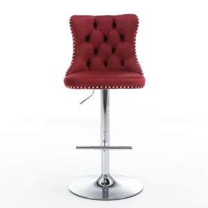 Swivel Velvet Barstools Adjusatble Seat Height From 25-33\", Chrome Base Bar Stools With Backs Comfo