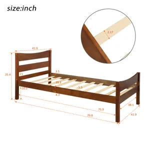 Twin Size Platform Bed With Headboard And Wooden Slat Support Walnut