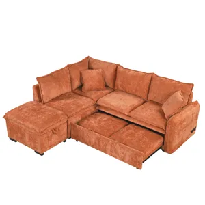 Convertible Sofa Bed Sectional Sofa Sleeper L-Shaped Sofa With A Storage Ottoman, Two Pillows, Two P