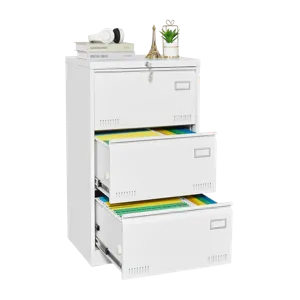 Filing Cabinet Lateral File Cabinet With Lock, 3 Drawer - White