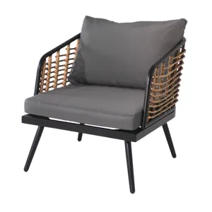 4 Pieces Patio Furniture Set, PE Rattan Wicker With Washable Cushion And Tempered Glass Tabletop, Co