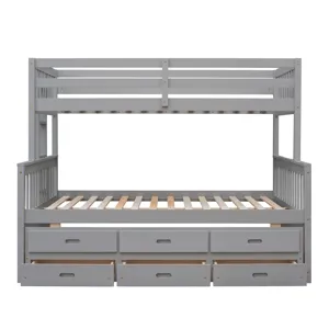Twin Over Full Bunk Bed With Twin Size Trundle, Separable Bunk Bed With Drawers For Bedroom - Gray