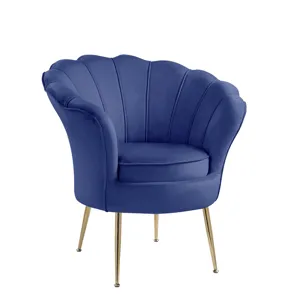 Angelina - Velvet Scalloped Back Barrel Accent Chair With Metal Legs - Blue