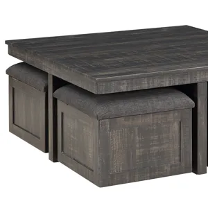 Moseberg - Oak Coffee Table With Storage Stools (Set of 5) - Gray