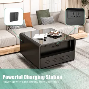 Modern Smart Side Table With Built-In Fridge, Wireless Charging, Temperature Control, Power Socket, 