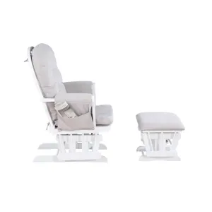 Mason - Glider And Ottoman White Wood - Woven Gray Fabric