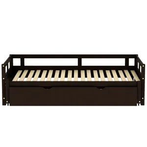 Extending Daybed With Trundle, Wooden Daybed With Trundle - Espresso