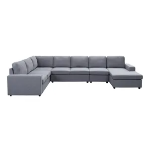 Hayden - Linen 7 Seat Reversible Modular Sectional Sofa Chaise - Light Gray