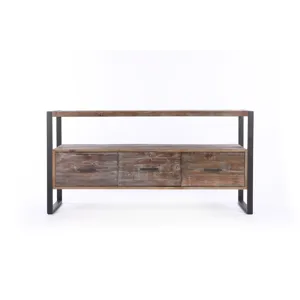 Reclaimed Wood Media TV Console Table With 3 Drarwer, Open Shelf - Antique Gray