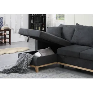 Colton - 84.Woven Reversible Sleeper Sectional Sofa With Storage Chaise - Dark Gray