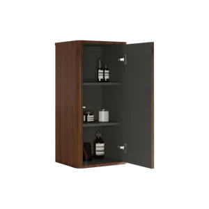 Striped Walnut Bathroom Floating Side Cabinet, Wall-Mounted Storage Cabinet For Small Spaces - Walnu