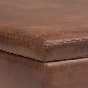 Owen - XL Square Coffee Table Storage Ottoman - Distressed Saddle Brown