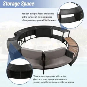 Spa Surround Spa Frame Patio Rattan Sofa Set With Storage Spaces, Mini Sofa And Comfortable Cushion 