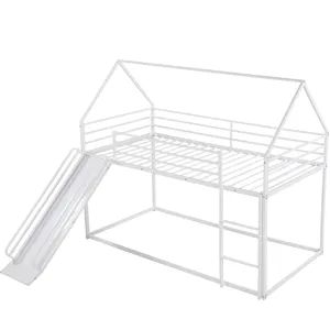 Twin Over Twin House Bunk Bed With Ladder And Slide - White