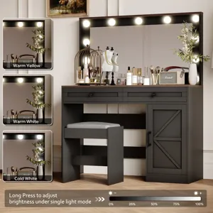 Makeup Vanity Table, Makeup Table With Large Mirror And 11 LED Light, Brightness Adjustable, Dressin