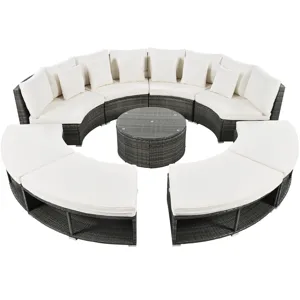 Outdoor Patio Furniture Luxury Circular Sofa Set Rattan Wicker Sectional Sofa Lounge Set With Temper