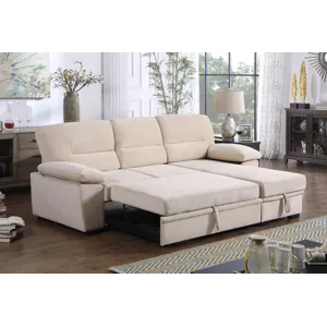 Kipling - Velvet Fabric Reversible Sleeper Sectional Sofa Chaise - Beige