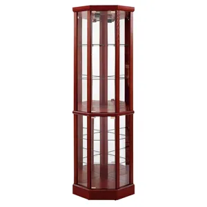 6 Shelf Lighted Corner Curio Cabinet With Adjustable Tempered Glass Shelves And Mirror Back (E26 Lig