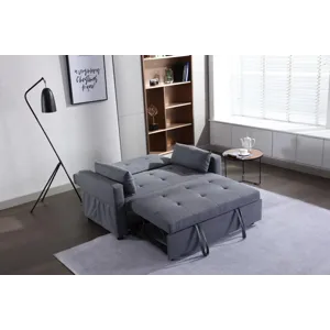 2 Seaters Slepper Sofa Bed Linen Fabric 3-In-1 Convertible Sleeper Loveseat With Side Pocket - Dark 