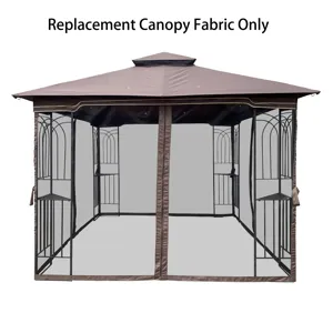 Patio Double Roof Gazebo Replacement Canopy Top Fabric - Brown