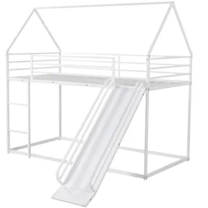 Twin Over Twin House Bunk Bed With Ladder And Slide - White