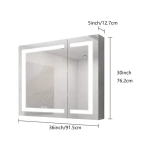 36X30\" Medicine Cabinet With LED Vanity Mirror, Anti-Fog Recessed Or Surface Mount Bathroom Double 