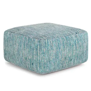 Nate - Square Pouf - Patterned Teal Melange
