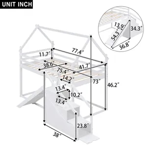 Twin Over Twin House Loft Or Bunk Bed With Slide And Staircase - White