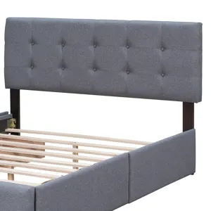 Queen Size Upholstered Platform Bed With Classic Headboard And 4 Drawers, No Box Spring Needed - Dar
