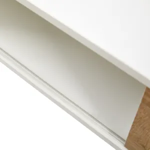 40.16\" Rattan Coffee Table, Sliding Door For Storage, Metal Legs, Modern Table For Living Room - Wh