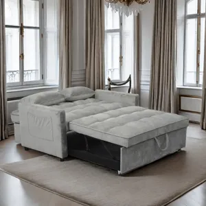 Modern Velvet Loveseat Futon Sofa Couch Pullout Bed, 55.33\" Love Seat Lounge Sofa Bed, Armrest With