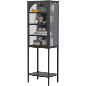 Metal Glass Door Display Storage Cabinet, 5 Tier Cube Bookshelf Storage Cabinet With 3 Adjustable Sh