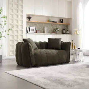 Soft Beanbag Chair With High Resilience Foam Core For Two People - Olive Green