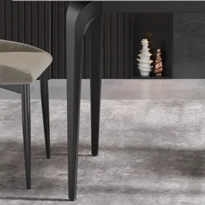63\" Modern Artificial Stone White Straight Edge Black Metal Leg Dining Table, 6 People - White / Bl