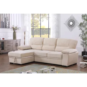 Kipling - Velvet Fabric Reversible Sleeper Sectional Sofa Chaise - Beige
