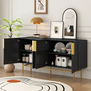 Modern Elegant 4 Door Sideboard Gold Metal Handle Buffet Cabinet For Dining Room, Living Room, Bedro