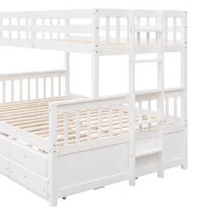 Twin Over Full Bunk Bed With Twin Size Trundle, Separable Bunk Bed With Drawers For Bedroom - White