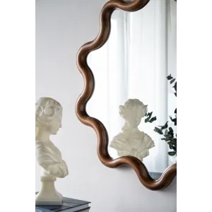 Wooden Accent Mirror With Unique Frame, Wall Mirror For Living Room Bedroom Entryway - Brown