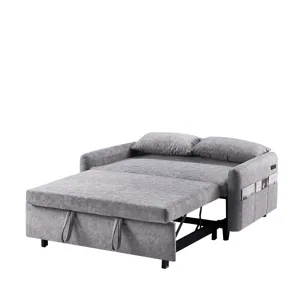 Pull Out Sleep Sofa Bed Loveseats Sofa Couch With Adjsutable Backrest, Storage Pockets, 2 Soft Pillo