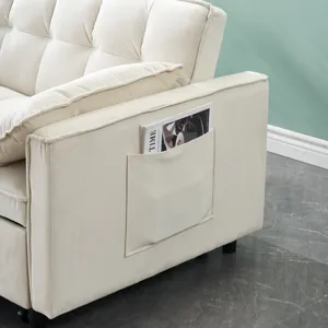 Modern Velvet Sofa, Sofa Pull-Out Bed, Small Love Seat Casual Sofa With Back, With Pillow, Pockets, 