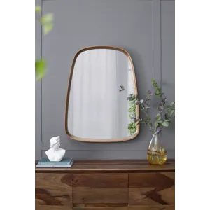 Irrgeular Mirror With Wood Frame, Wall Mirror For Living Room, Bathroom Entryway - Brown