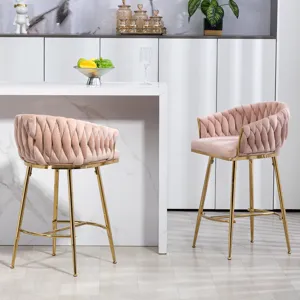 Counter Height Bar Stools (Set of 2) Kitchen Island Counter Bar Stool With Hand-Wave Back, Golden Ch