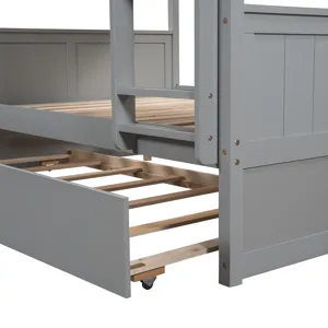 Full Over Full Bunk Bed With Twin Size Trundle - Gray