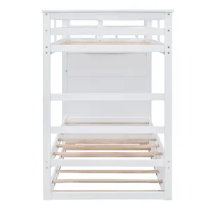 Twin Over Twin Bunk Bed With Trundle And Staircase - White