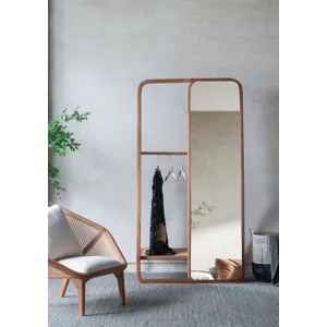 Clothes Hanger With Mirror, Large - Brown